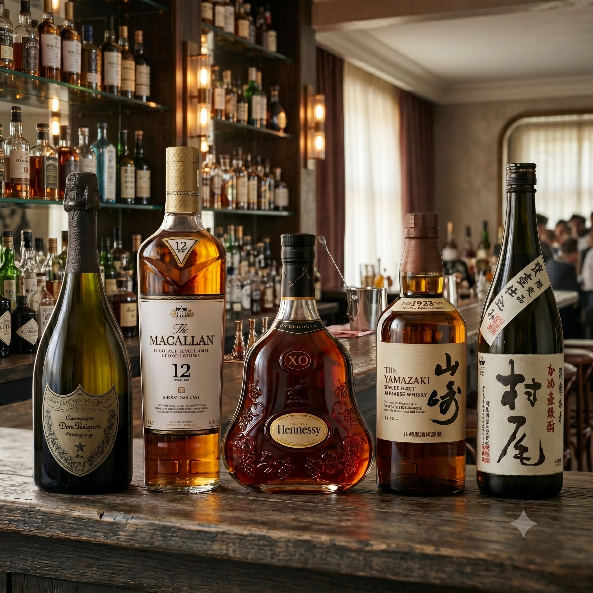 高級酒ボトルが並ぶバーのイメージ